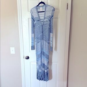 Chico's Blue and White Knit Cardigan Duster